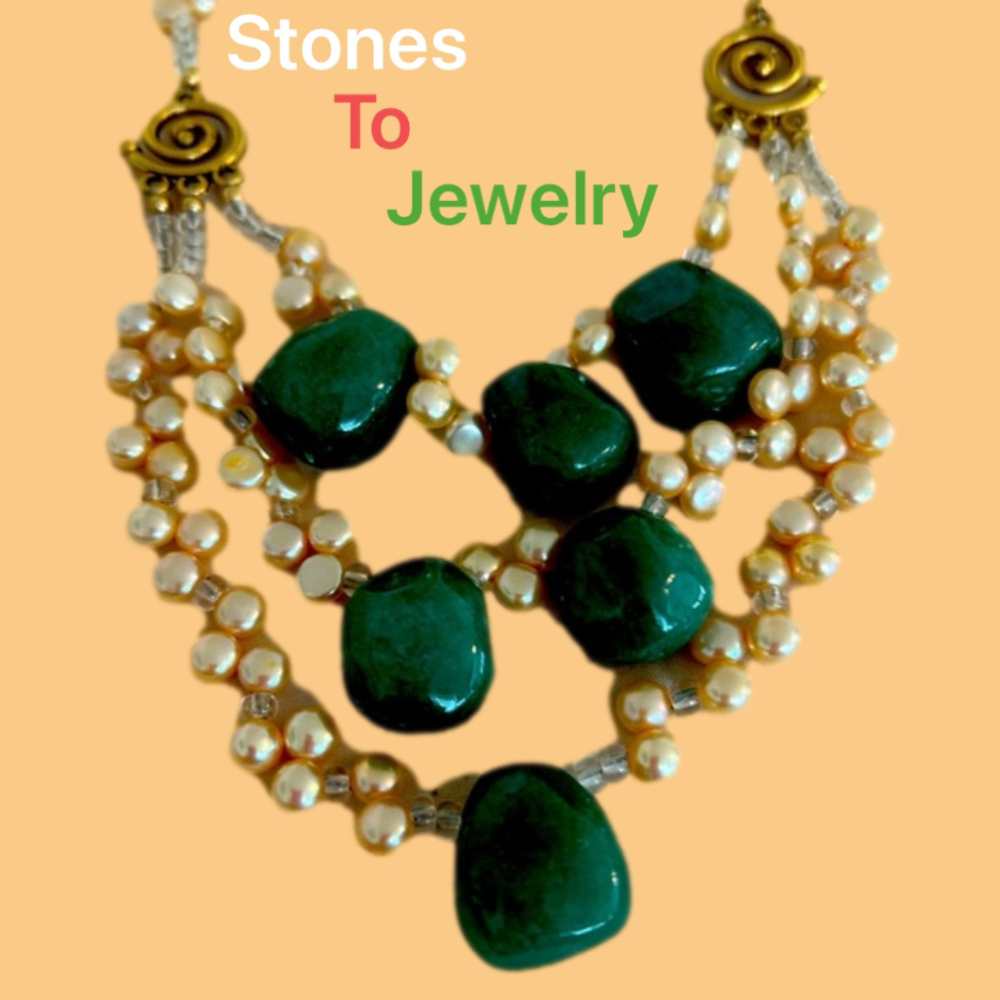 Gorgeous Green Aventurine & Pearl 24” (+5” extension) Necklace Handmade Unique
